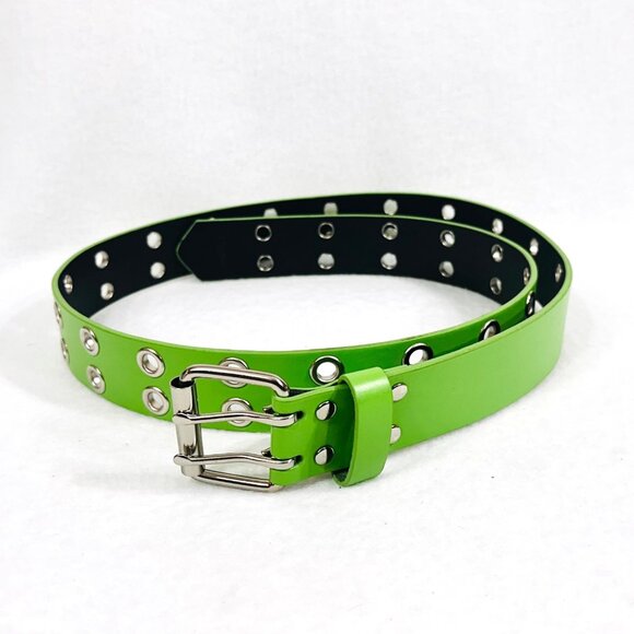 Double Grommet Green Faux Leather Belt 2-Row Studded Unisex XL - Like New - Picture 4 of 7